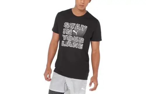 PUMA T Shirts Men's Black Crew Neck Moderate Straight Fit