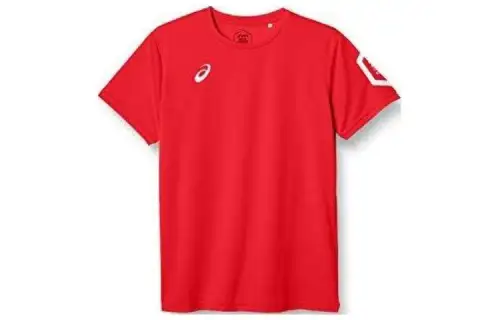 ASICS T Shirts Men's Red Crew Neck Moderate Straight Fit