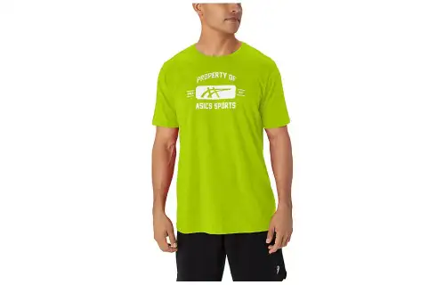 ASICS T Shirts Men's Lime Crew Neck Moderate Straight Fit