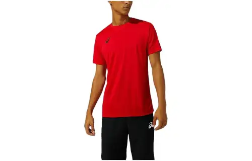 ASICS T Shirts Men's Red Crew Neck Moderate Other