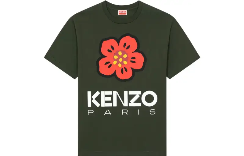 KENZO T Shirts Men's Dark Khaki Crew Neck Moderate Straight Fit