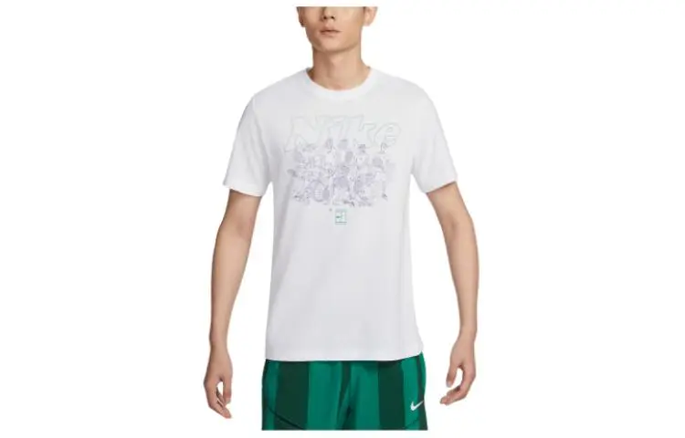 Nike T-Shirts Men's White Crew Neck Moderate Straight Fit