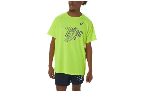 ASICS T Shirts Men's Yellow Crew Neck Moderate Straight Fit