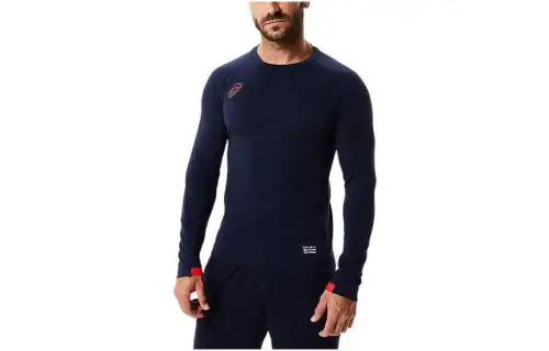 ASICS T Shirts Men's Dark Blue Crew Neck Moderate Other