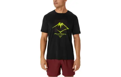 ASICS FUJITRAIL T Shirts Men's Black Crew Neck Moderate Straight Fit