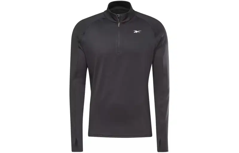 Reebok T Shirts Men's Black Stand Collar Moderate Straight Fit