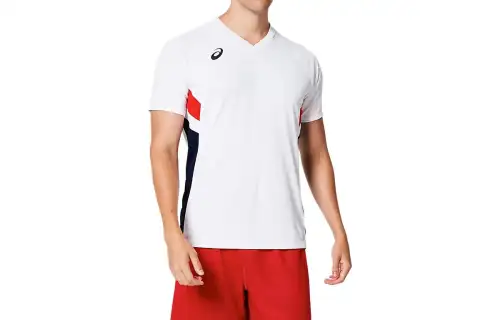 ASICS T Shirts Men's White V Neck Moderate
