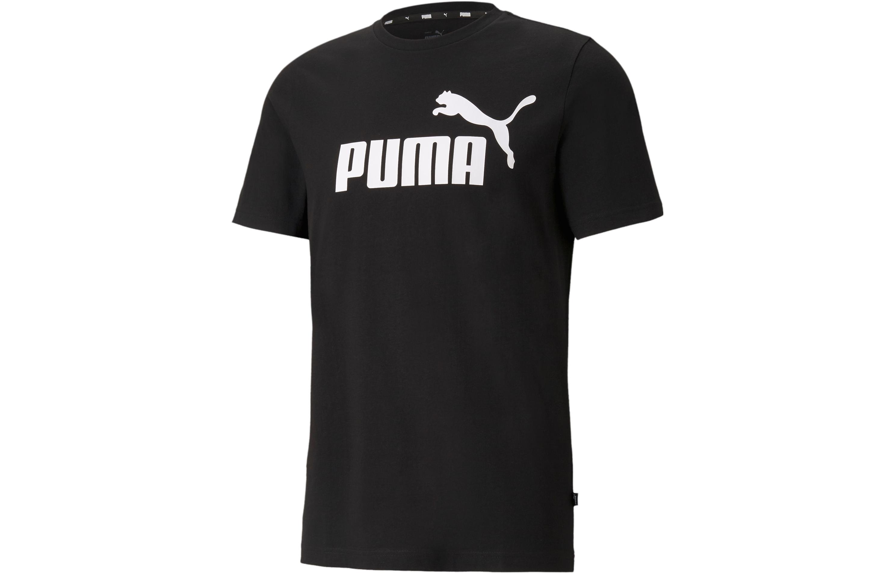 PUMA ESSENTIALS T Shirts Men's Black Crew Neck Moderate Straight Fit