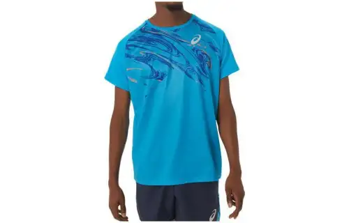 ASICS T Shirts Men's Blue Crew Neck Moderate Straight Fit