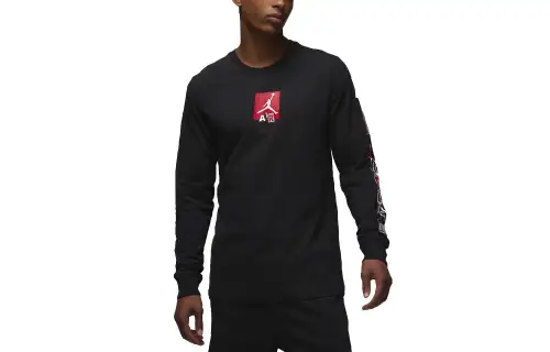 Jordan T Shirts Men's Black Crew Neck Moderate Straight Fit
