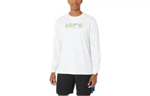 ASICS T Shirts Men's White Crew Neck Moderate Straight Fit