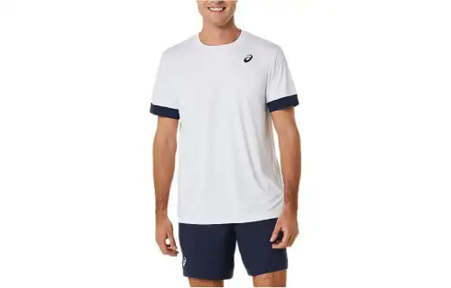 ASICS T Shirts Men's White Crew Neck Moderate Straight Fit