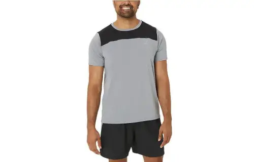 ASICS T Shirts Men's Gray Crew Neck Moderate Straight Fit