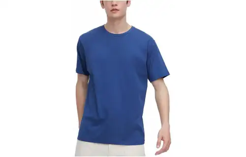 UNIQLO T Shirts Men's Royal Blue 65 Crew Neck Moderate Straight Fit