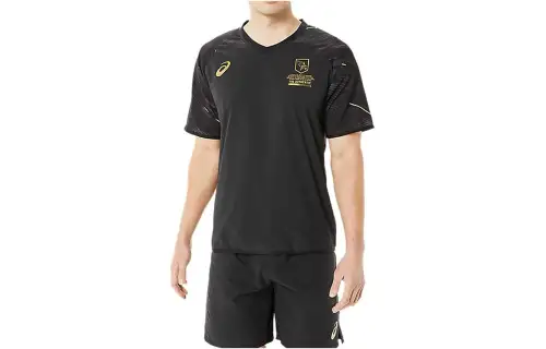 ASICS Dry Eagle Line T Shirts Men's Black V Neck Moderate Straight Fit