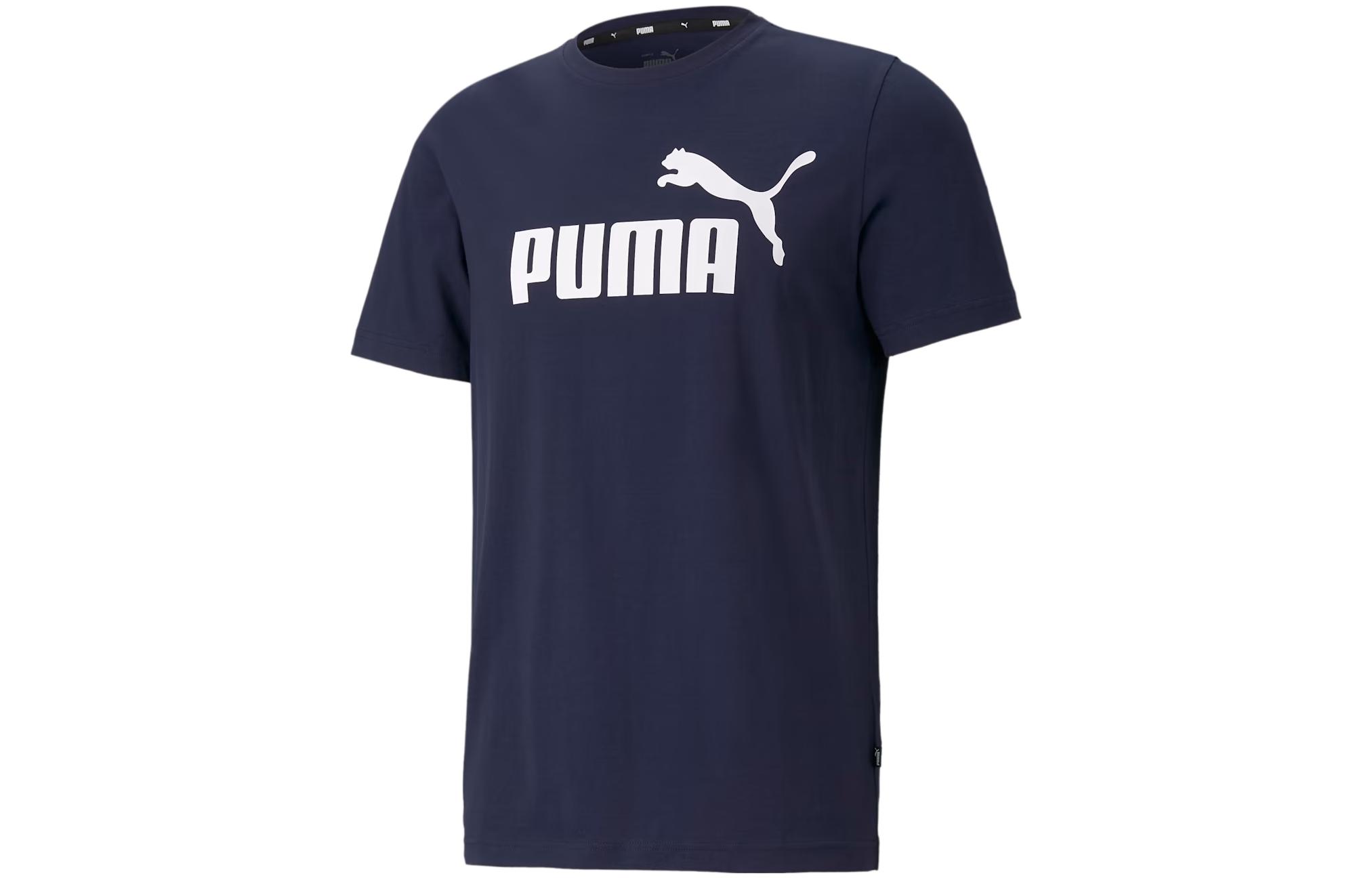 PUMA Essentials Logo T Shirts Men's Blue Crew Neck Moderate Straight Fit