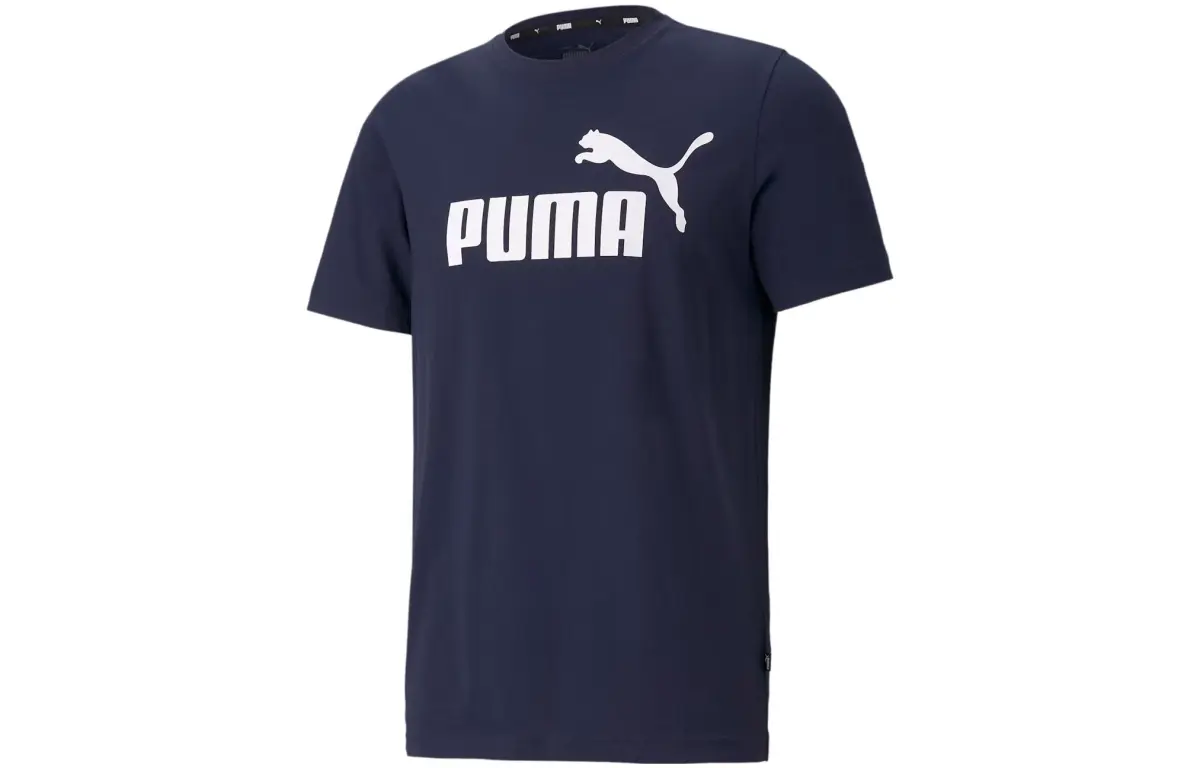 PUMA Essentials Logo T-Shirts Men's Blue Crew Neck Moderate Straight Fit