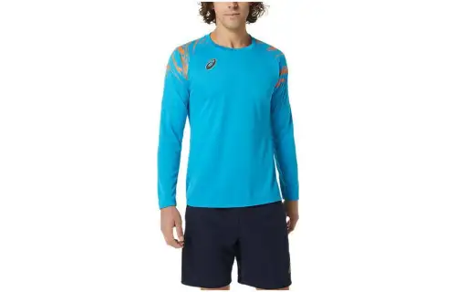 ASICS T Shirts Men's Sky Blue Crew Neck Moderate Straight Fit