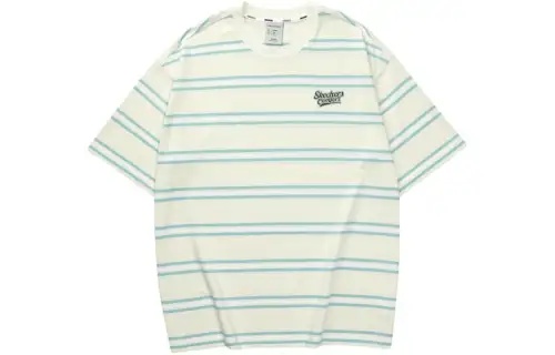 Skechers Colorful T Shirt Unisex Butter White Base Light Green Stripes