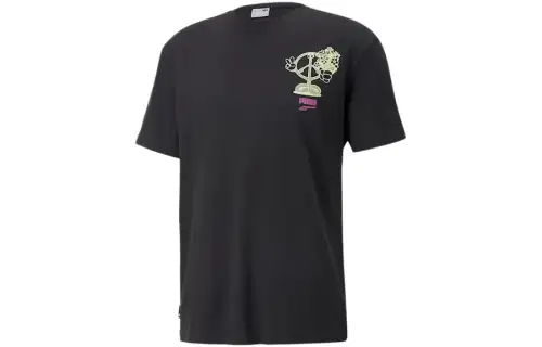 PUMA T Shirts Men's Black Crew Neck Moderate Straight Fit