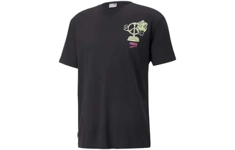 PUMA T Shirts Men's Black Crew Neck Moderate Straight Fit