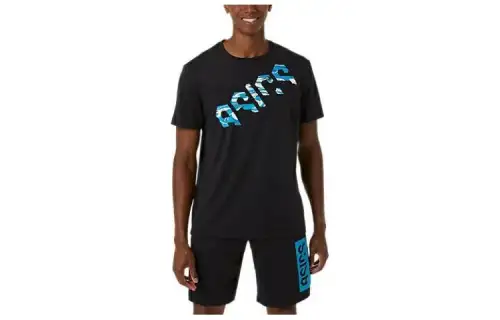ASICS T Shirts Men's Black Crew Neck Moderate Other