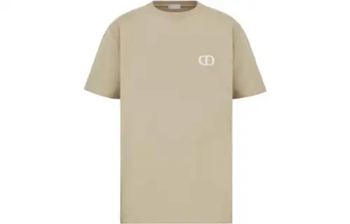 DIOR T Shirts Men's Beige Crew Neck Moderate Straight Fit