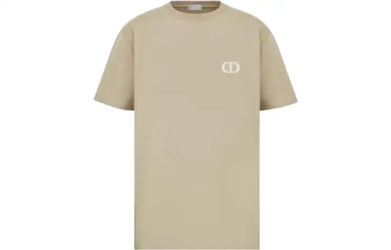 DIOR T Shirts Men's Beige Crew Neck Moderate Straight Fit