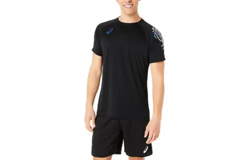 ASICS T Shirts Men's Black Crew Neck Moderate Straight Fit