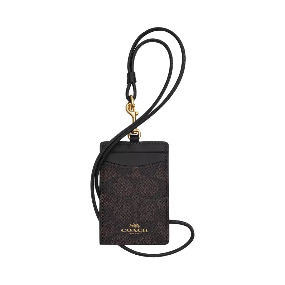COACH Lanyard Coated Canvas Card Holders Regular Women's Dark Brown & Black