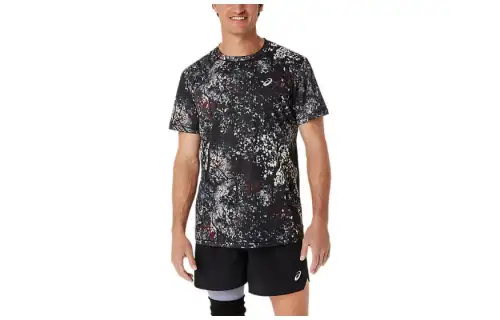 ASICS T Shirts Men's Black Crew Neck Moderate Straight Fit