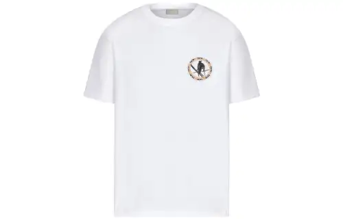 DIOR T Shirts Men's White Crew Neck Moderate Straight Fit