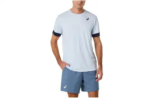 ASICS T Shirts Men's Light Blue Crew Neck Moderate Straight Fit