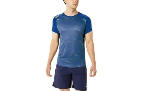 ASICS T Shirts Men's Blue Crew Neck Moderate Other