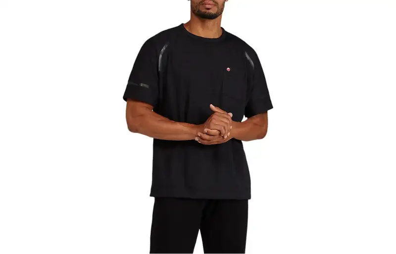 ASICS T Shirts Men's Black Crew Neck Moderate Straight Fit