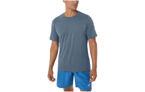 ASICS T Shirts Men's Steel Blue Crew Neck Moderate Straight Fit