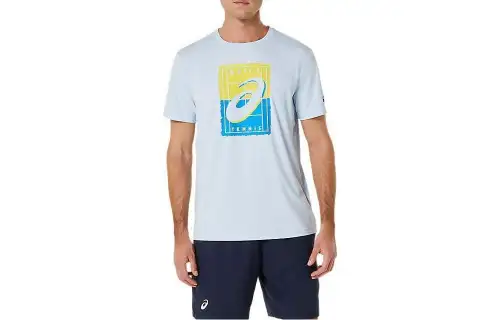 ASICS COURT GS T Shirts Men's White Crew Neck Moderate Straight Fit