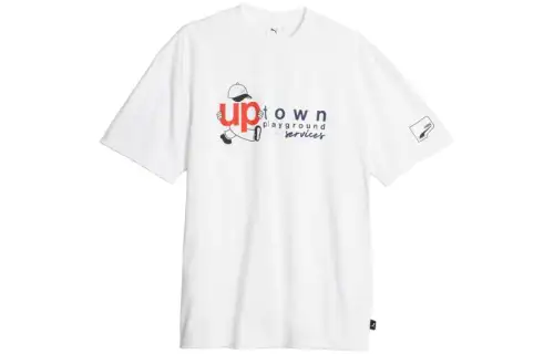 PUMA T Shirts Unisex White Crew Neck Moderate Straight Fit