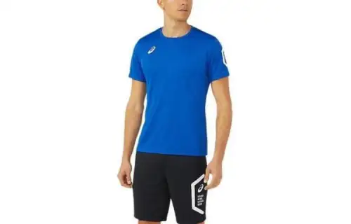 ASICS T Shirts Men's Blue Crew Neck Moderate Straight Fit