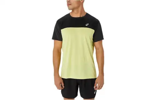 ASICS T Shirts Men's Green Crew Neck Moderate Straight Fit