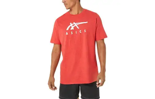 Asics Stripe Short Sleeve Tee T Shirt Unisex Red