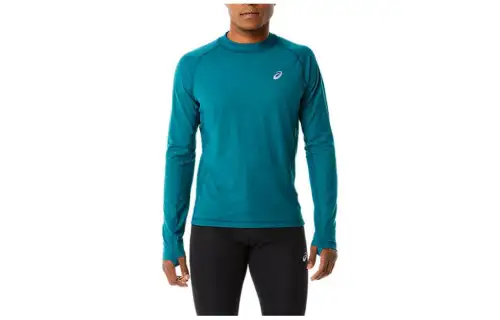 ASICS WINTER RUN LS T Shirts Men's Green Crew Neck Moderate Other
