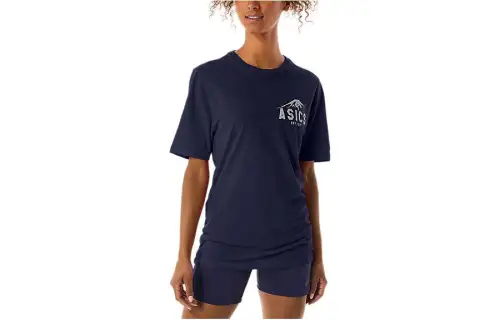 ASICS T Shirts Unisex Blue Crew Neck Moderate Straight Fit
