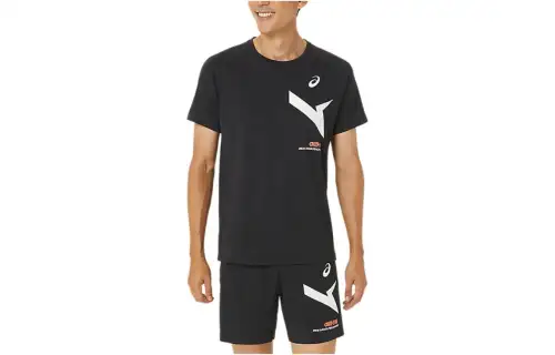 ASICS A I M T Shirts Unisex Black Crew Neck Moderate Straight Fit