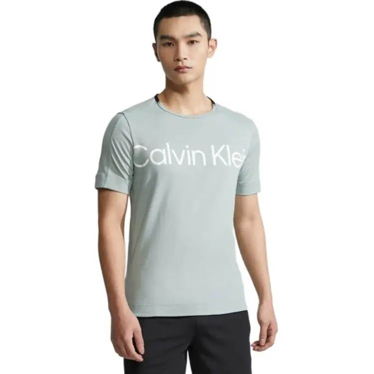 Calvin Klein T-Shirts Men's Green Crew Neck Moderate Straight Fit