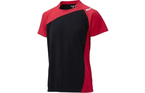 ASICS T Shirts Unisex Black Red Crew Neck Moderate Straight Fit