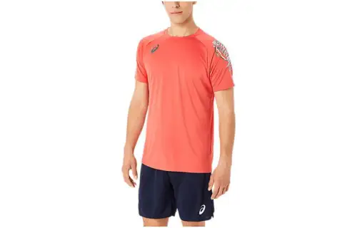 ASICS T Shirts Men's Orange Crew Neck Moderate Straight Fit