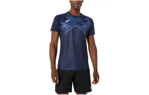 ASICS T Shirts Men's Blue Crew Neck Moderate Straight Fit