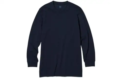 UNIQLO T Shirts Men's Ultramarine Blue Crew Neck Moderate Straight Fit