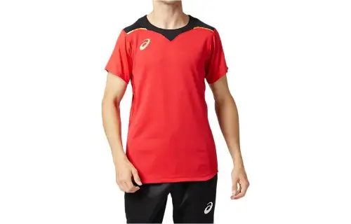 ASICS HS T Shirts Men's Red Crew Neck Moderate Straight Fit